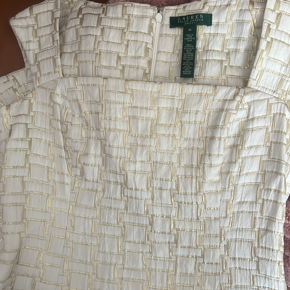 Lauren Ralph Lauren Ivory/Gold Metallic Formal Sheath Dress NWOT - Picture 9 of 9